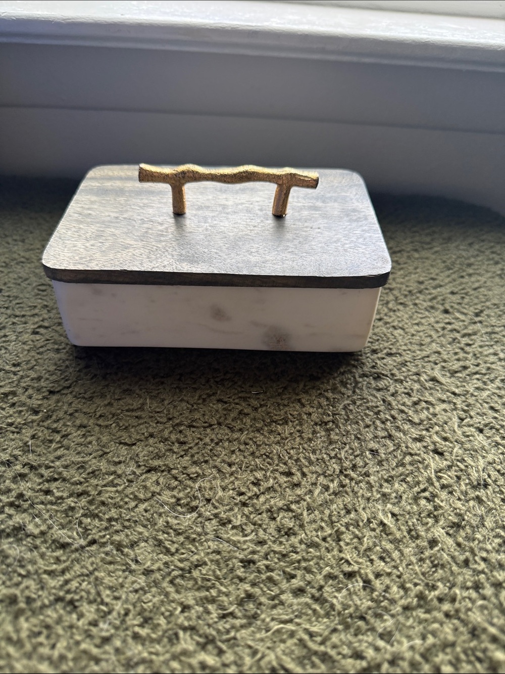 Marble Decorative Trinket Box with Gold Twig Handle